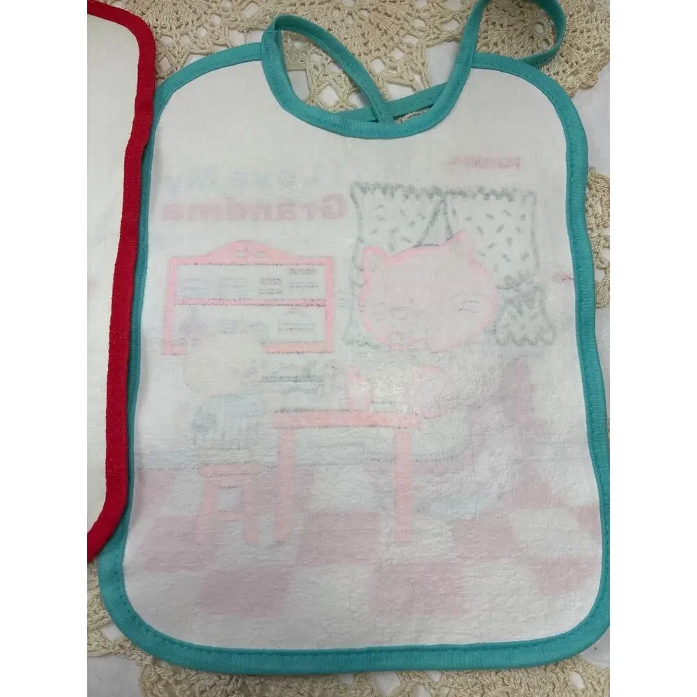 Vintage Playskool Terry Plastic Tie Neck Bibs 1990s I Love My Grandma /Grandpa